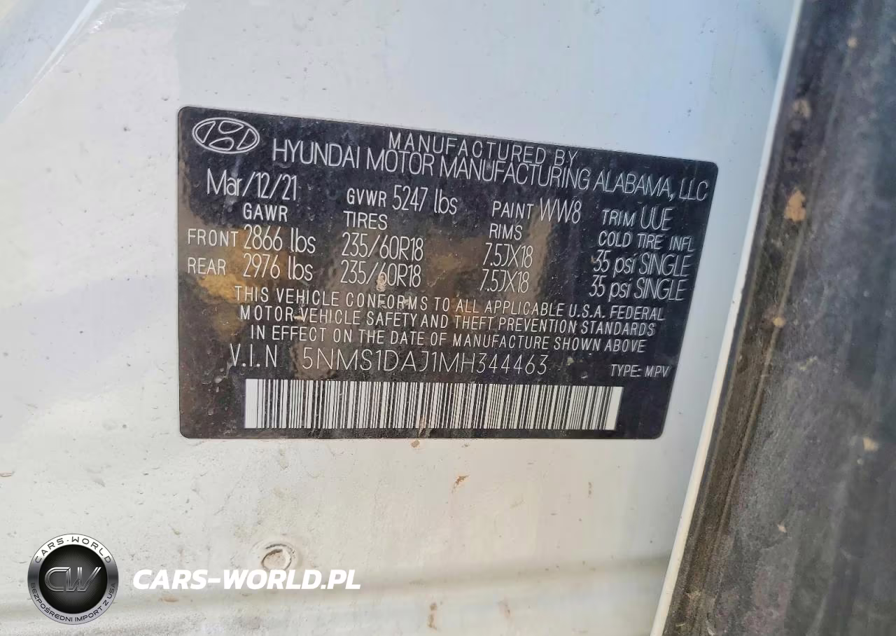 2021 Hyundai Santa Fe Se VIN:5NMS1DAJ1MH344463 - 12