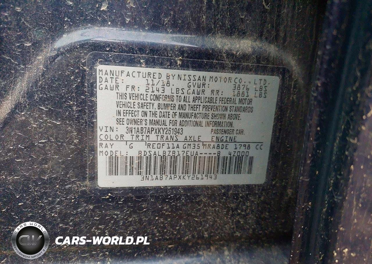 NISSAN SENTRA S VIN:3N1AB7APXKY261943 - 10
