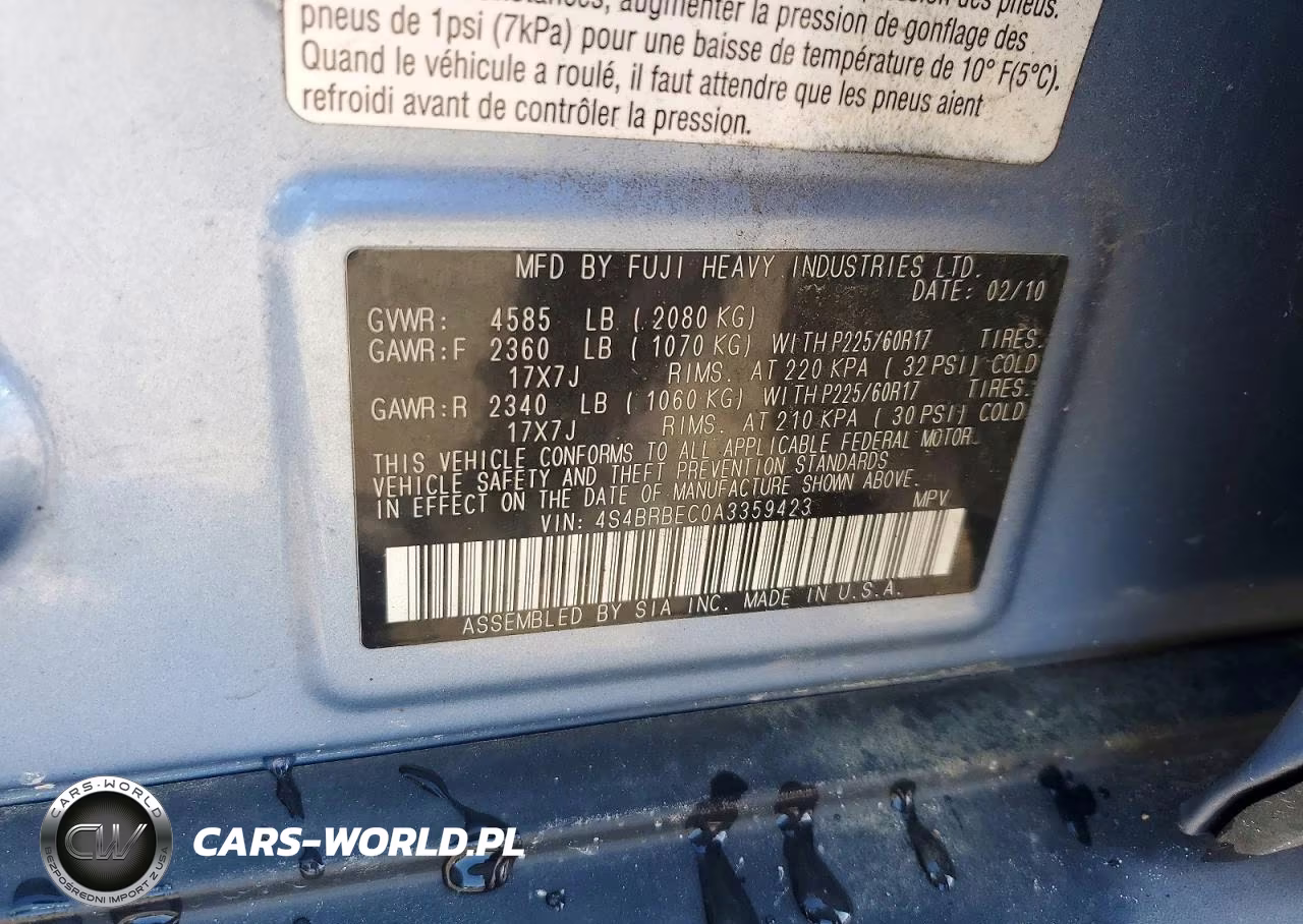 2010 Subaru Outback 2.5I Premium VIN:4S4BRBEC0A3359423 - 13