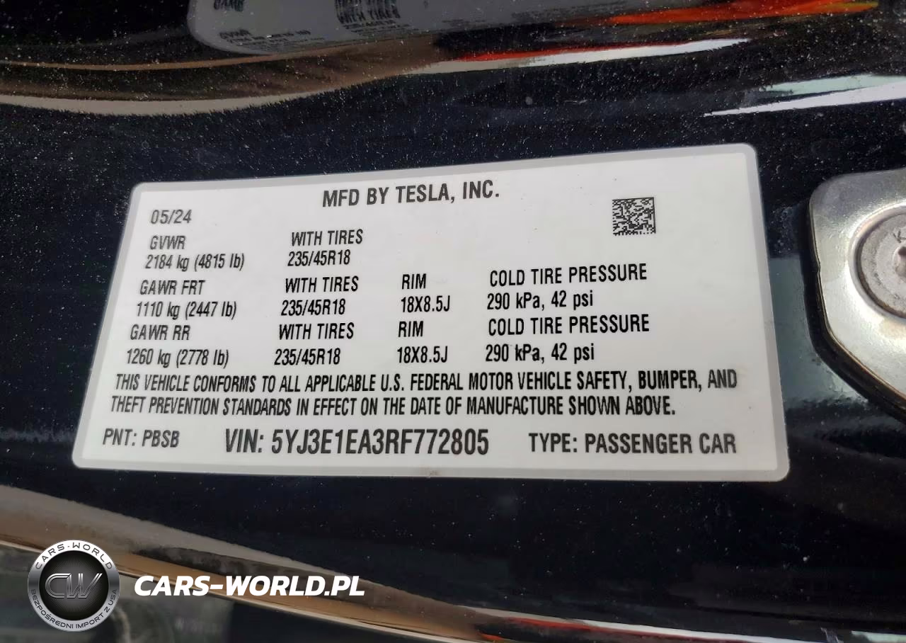 2024 Tesla Model 3 VIN:5YJ3E1EA3RF772805 - 12