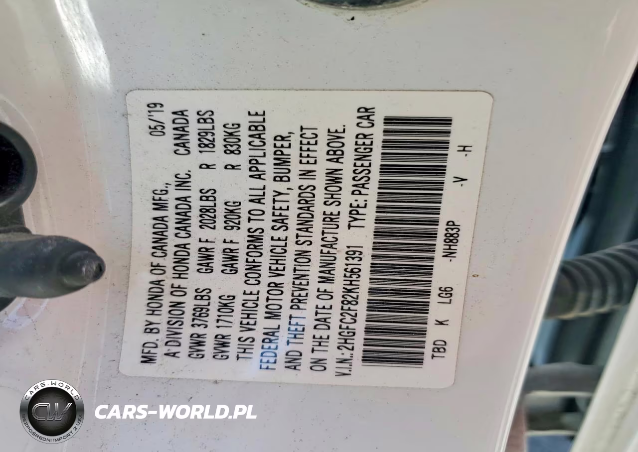 2019 Honda Civic Sport VIN:2HGFC2F82KH561391 - 12