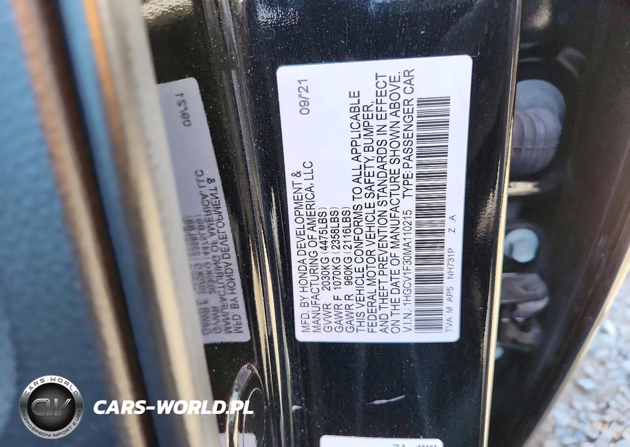 2021 Honda Accord Sport VIN:1HGCV1F30MA110215 - 13