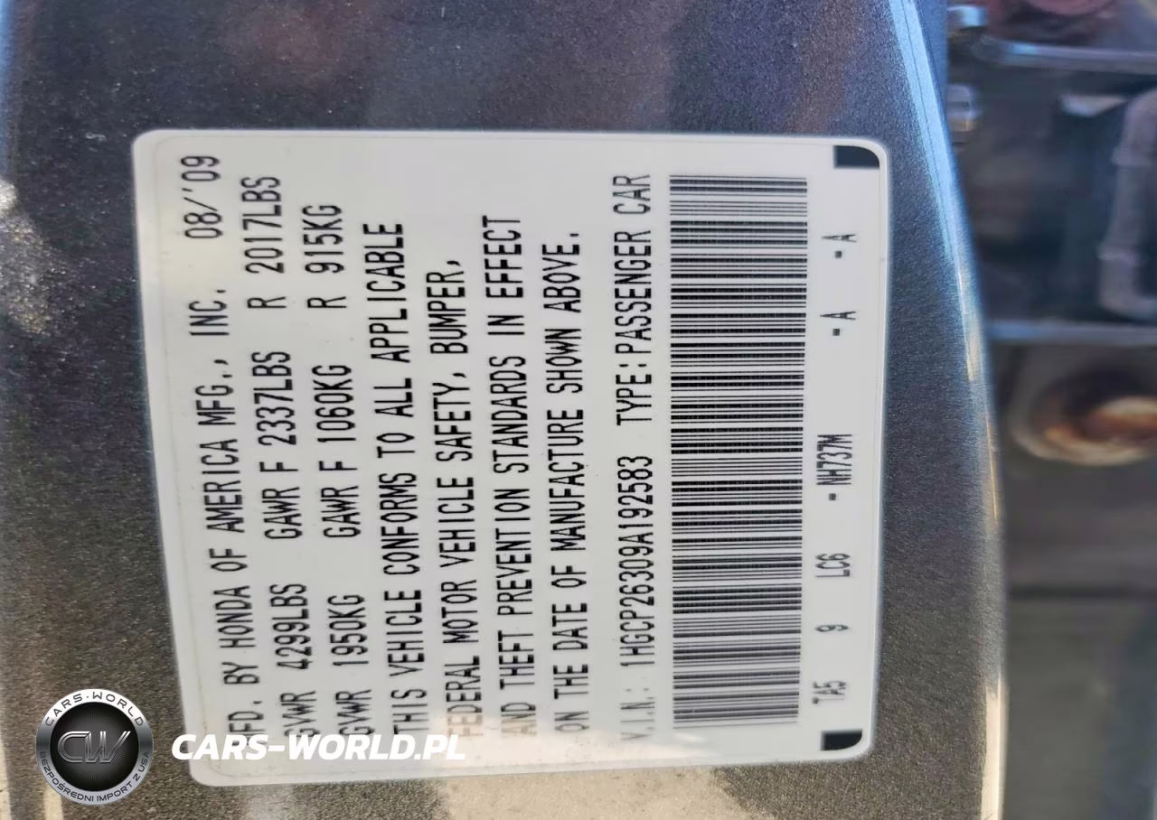 2009 Honda Accord Lx VIN:1HGCP26309A192583 - 13