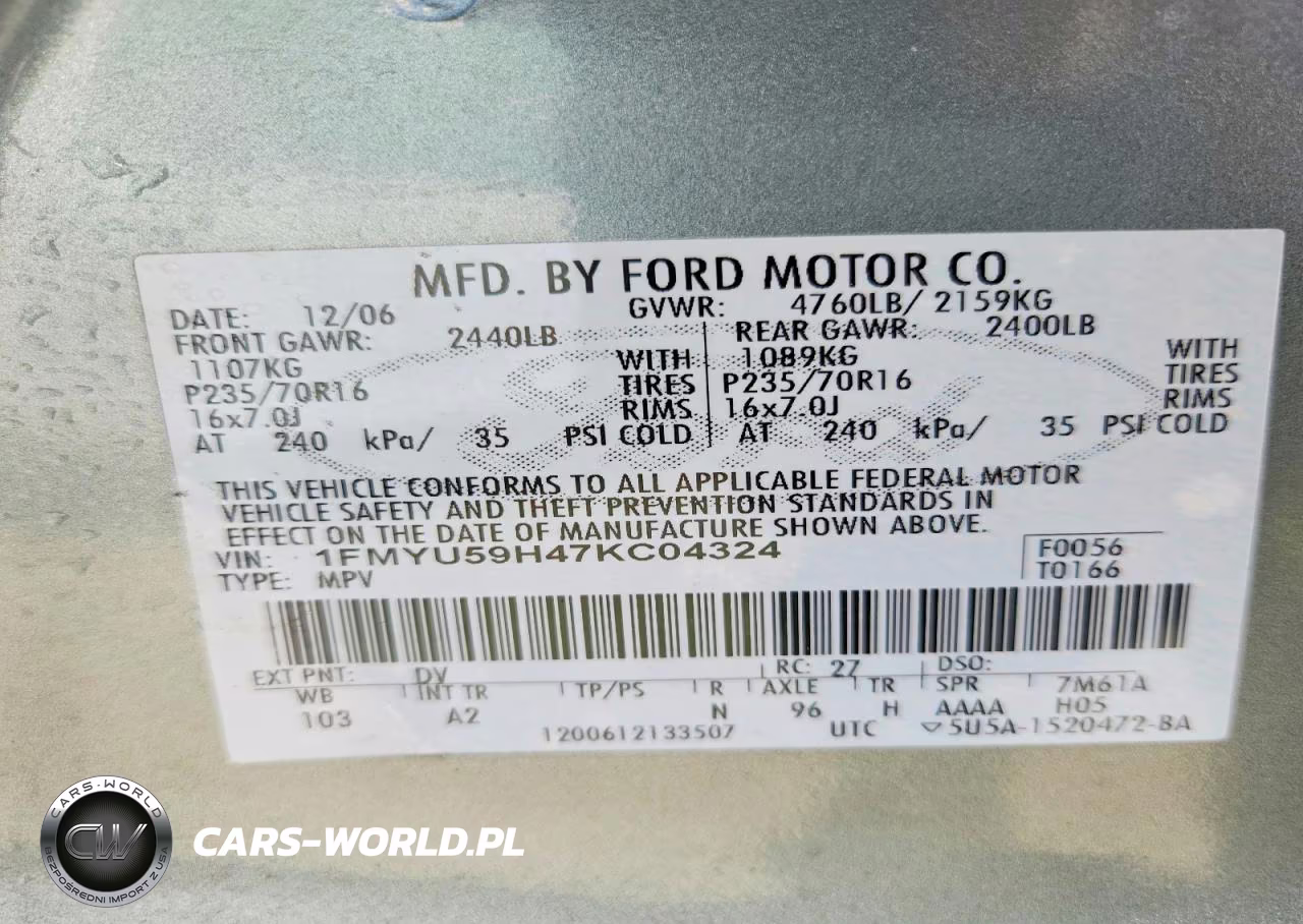 2007 Ford Escape Hev VIN:1FMYU59H47KC04324 - 13