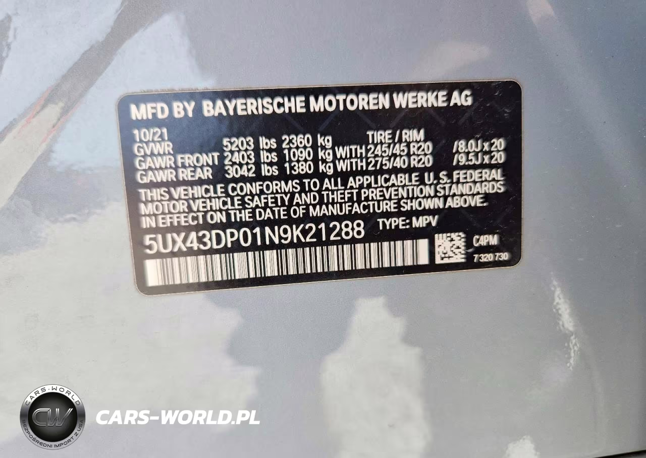 2022 BMW X3 Sdrive30I VIN:5UX43DP01N9K21288 - 12