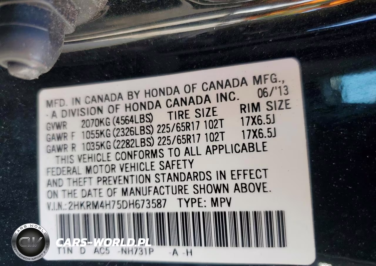 2013 Honda Cr-V Exl VIN:2HKRM4H75DH673587 - 13