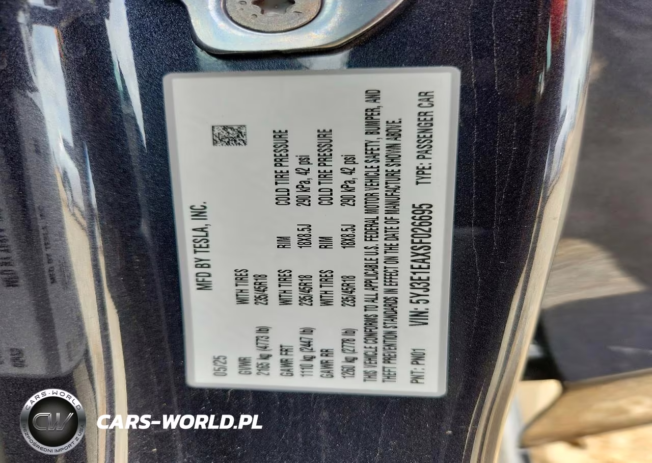 2025 Tesla Model 3 VIN:5YJ3E1EAXSF026695 - 12