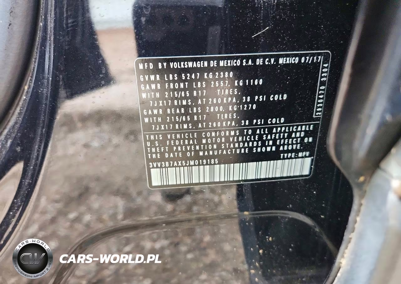 2018 Volkswagen Tiguan Se VIN:3VV3B7AX5JM019185 - 12