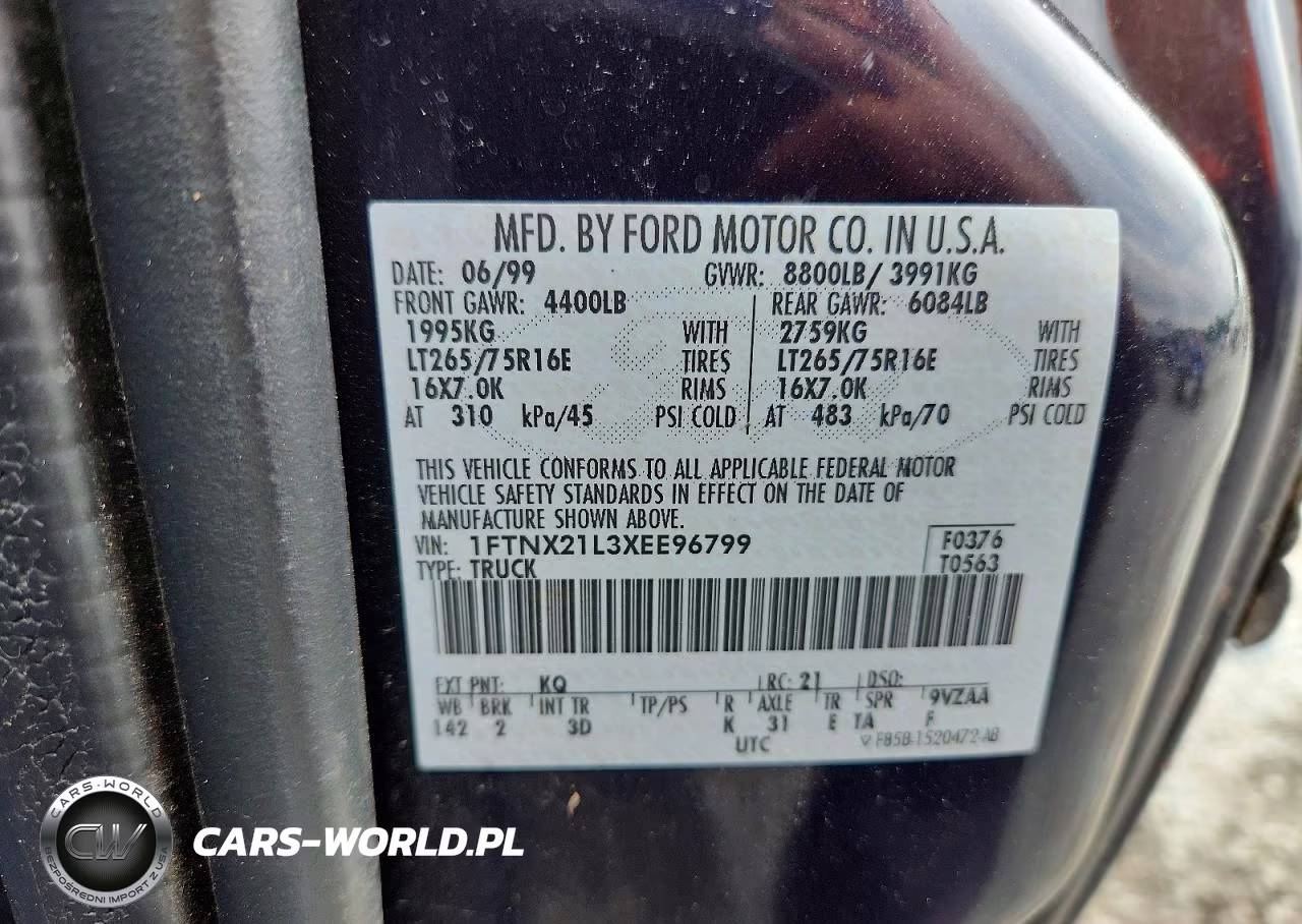 1999 Ford F250 Super Duty VIN:1FTNX21L3XEE96799 - 12