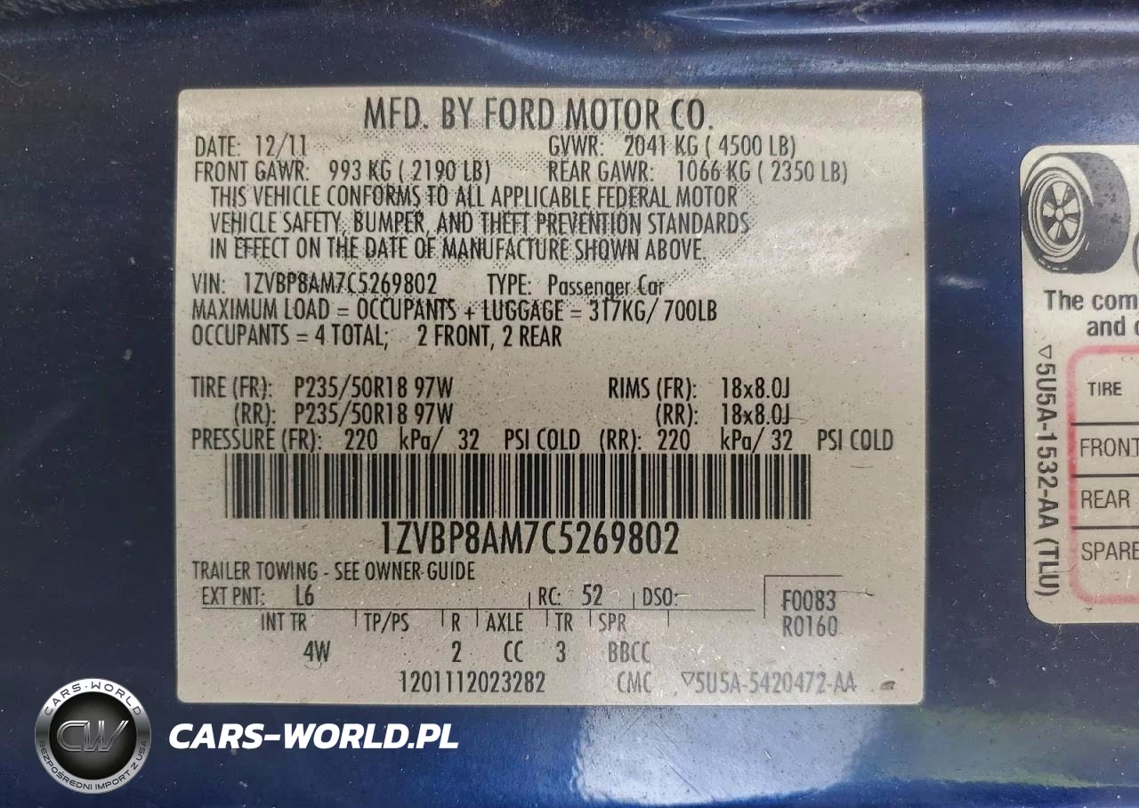 2012 Ford Mustang VIN:1ZVBP8AM7C5269802 - 12