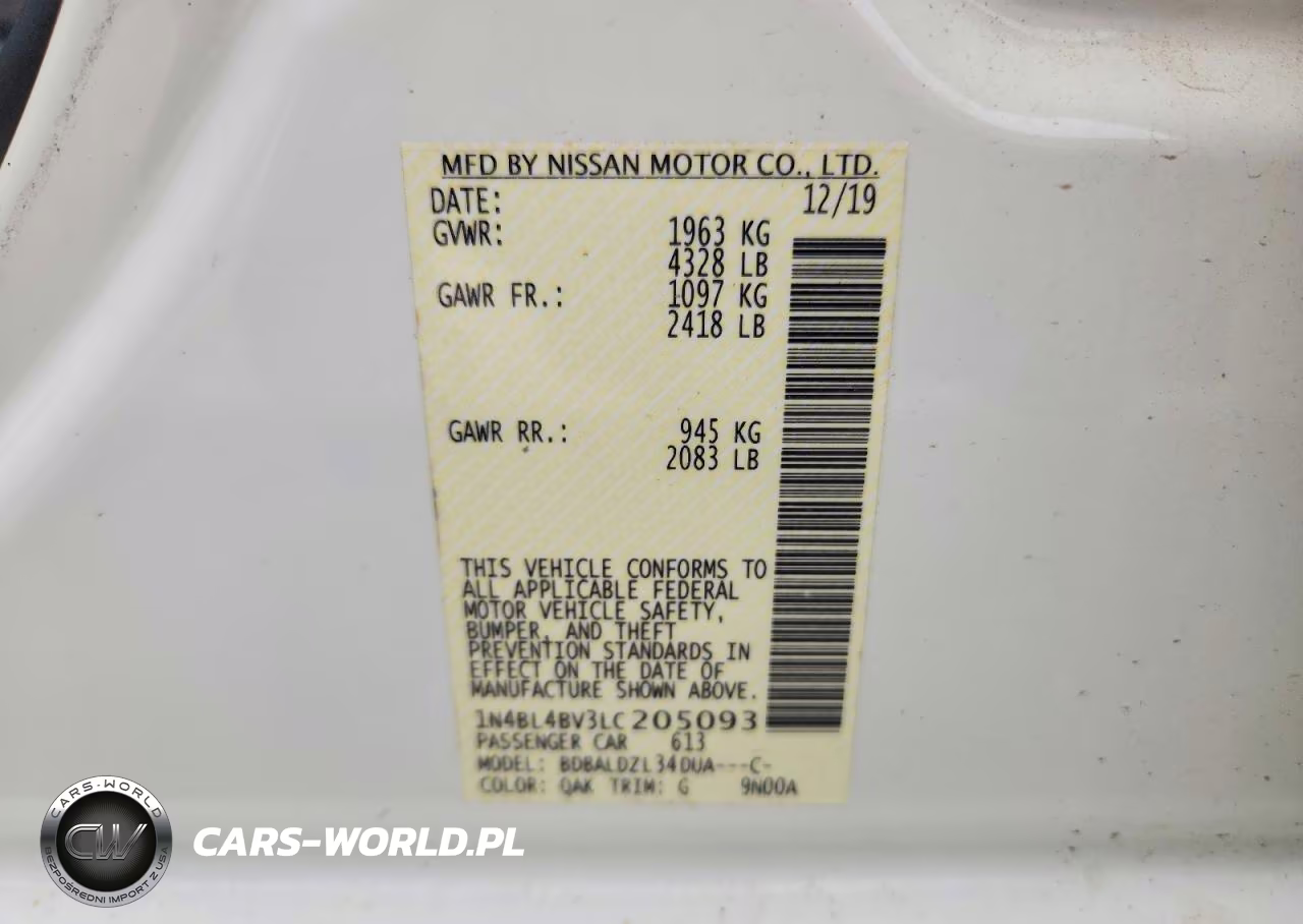 2020 Nissan Altima S VIN:1N4BL4BV3LC205093 - 13