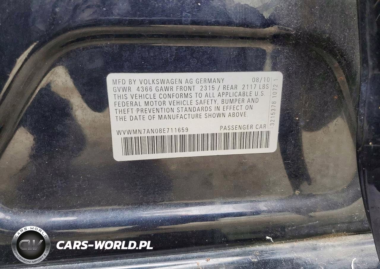 2011 Volkswagen Cc Sport VIN:WVWMN7AN0BE711659 - 12