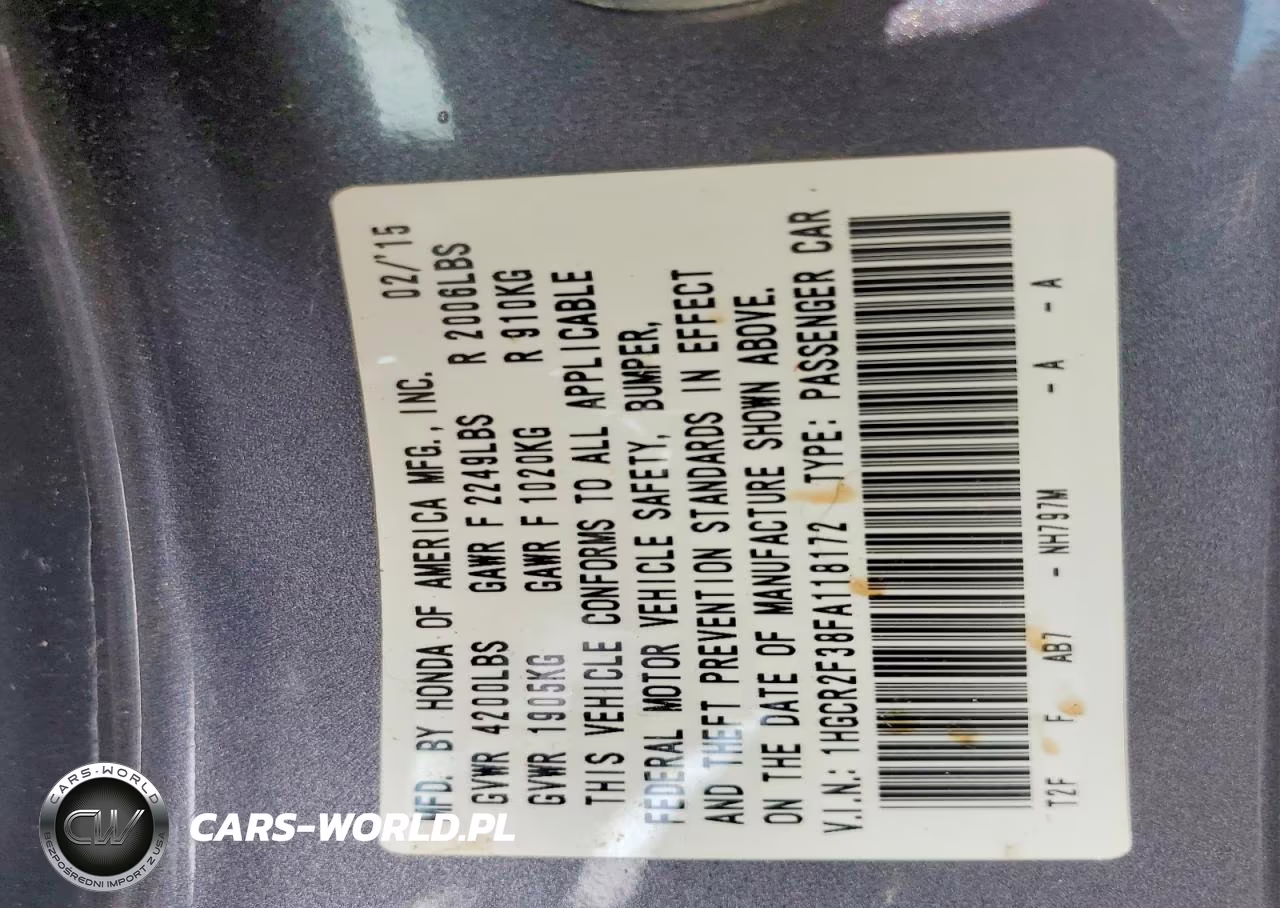 2015 Honda Accord Lx VIN:1HGCR2F38FA118172 - 12
