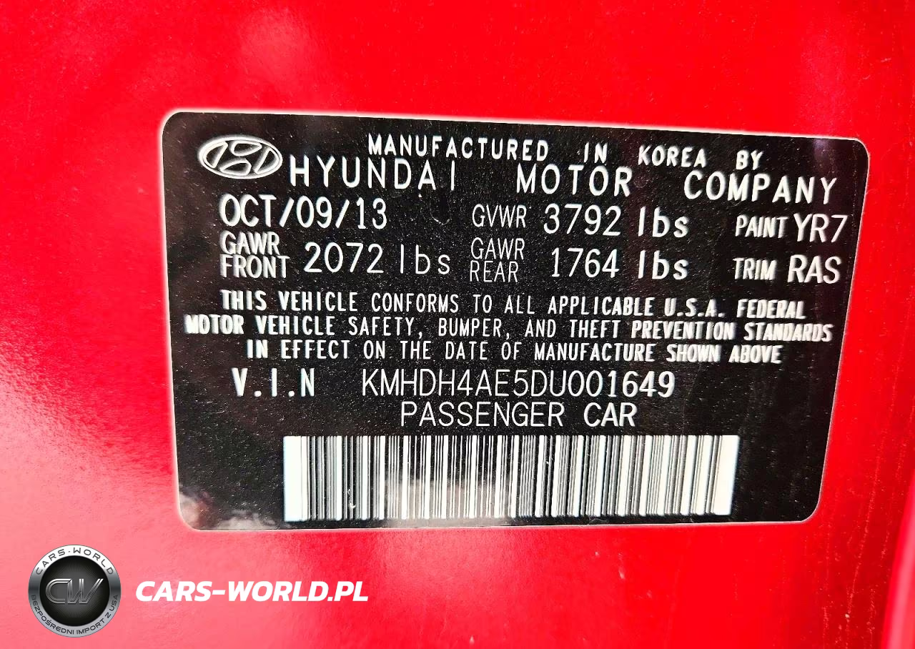 2013 Hyundai Elantra Gls VIN:KMHDH4AE5DU001649 - 12