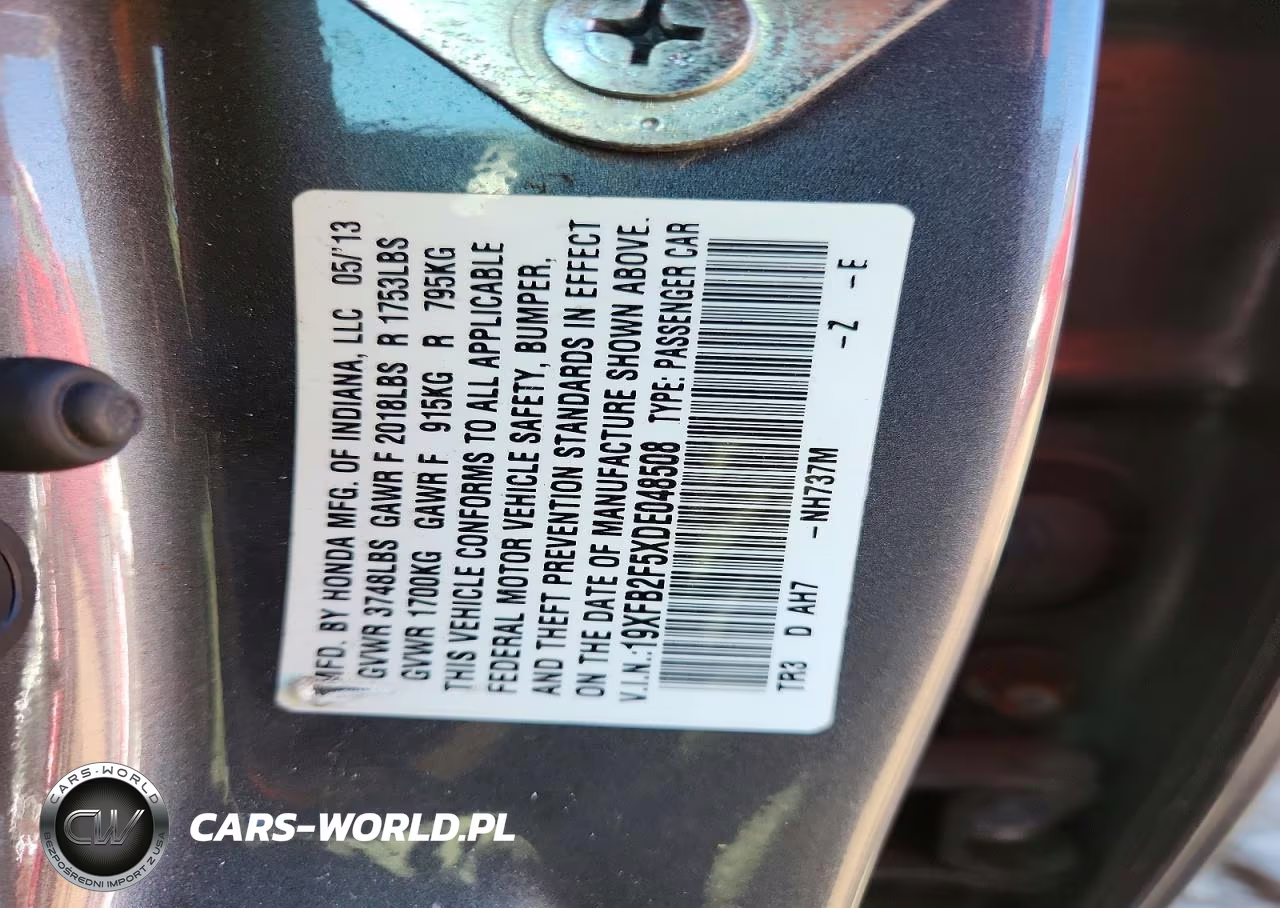 2013 Honda Civic Lx VIN:19XFB2F5XDE048508 - 12