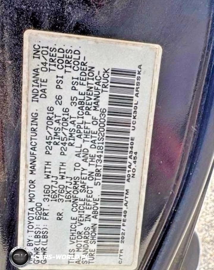 2001 Toyota Tundra Sr5 VIN:5TBRT34181S200036 - 10