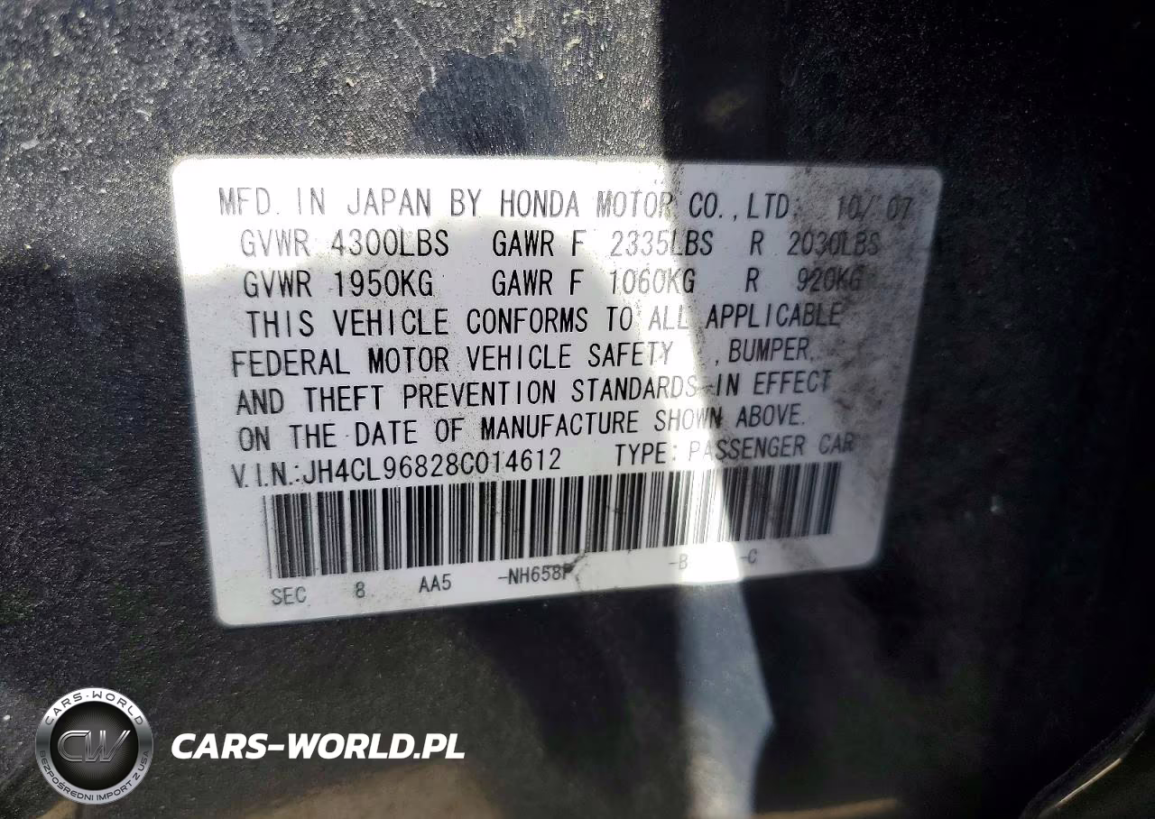 2008 Acura Tsx VIN:JH4CL96828C014612 - 12