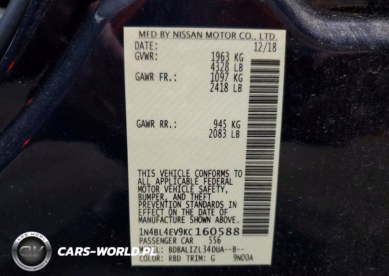 2019 Nissan Altima Sl VIN:1N4BL4EV9KC160588 - 13