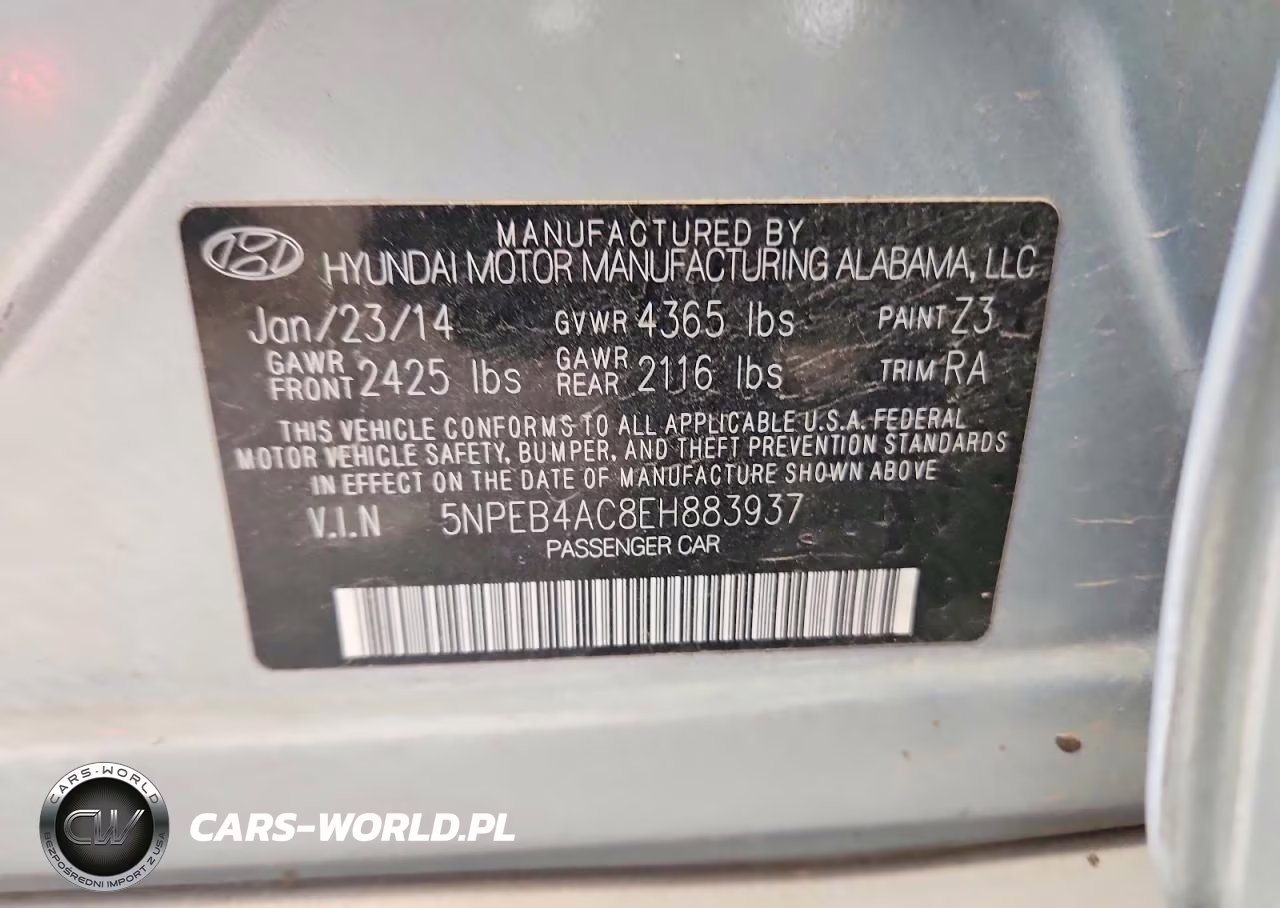 2014 Hyundai Sonata Gls VIN:5NPEB4AC8EH883937 - 12