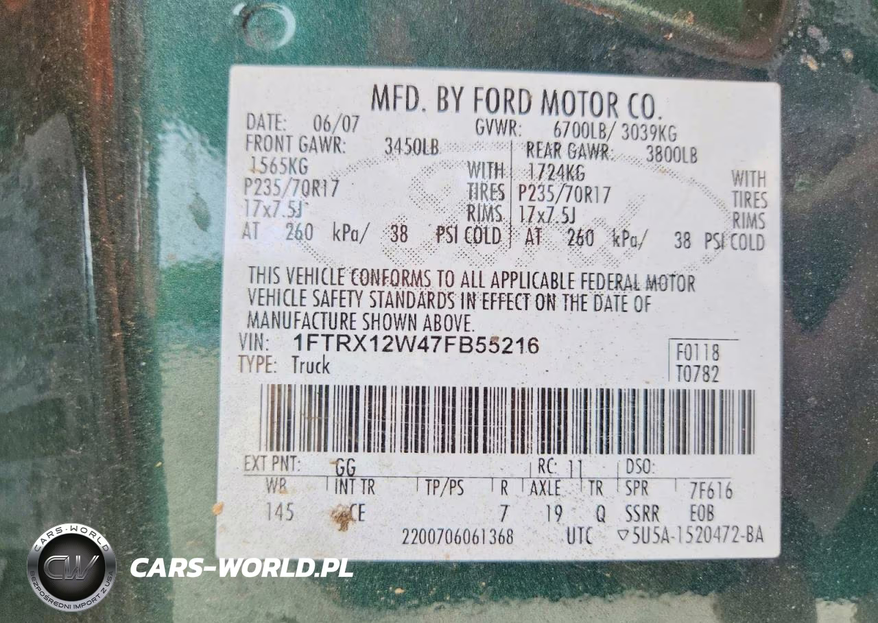 2007 Ford F150 VIN:1FTRX12W47FB55216 - 13