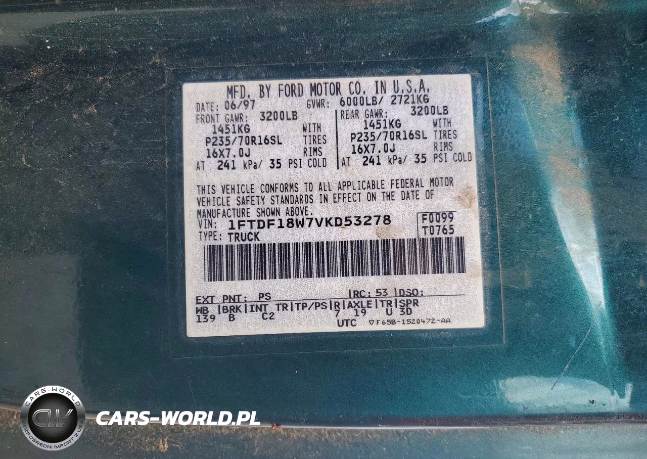 1997 Ford F150 VIN:1FTDF18W7VKD53278 - 12
