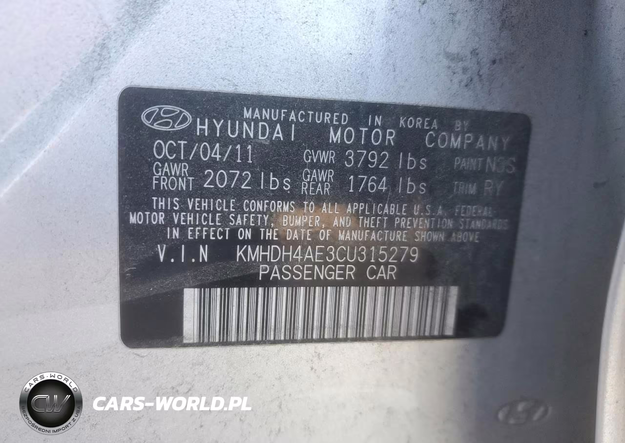 2012 Hyundai Elantra VIN:KMHDH4AE3CU315279 - 12