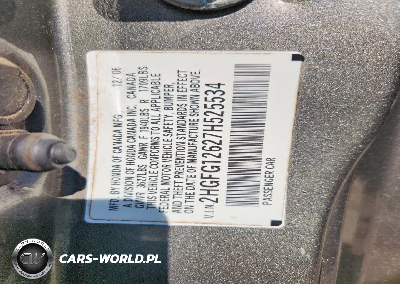 2007 Honda Civic VIN:2HGFG12627H525534 - 12