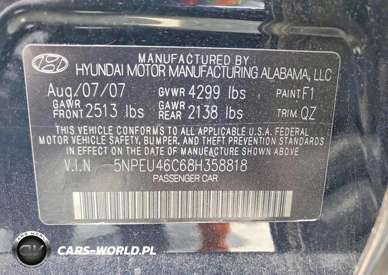 2008 Hyundai Sonata Se VIN:5NPEU46C68H358818 - 12