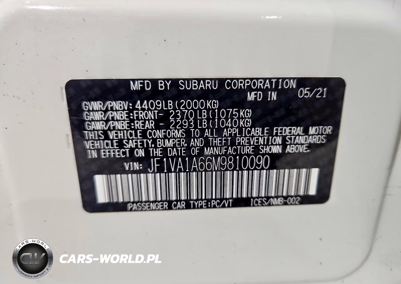 2021 Subaru Wrx VIN:JF1VA1A66M9810090 - 12