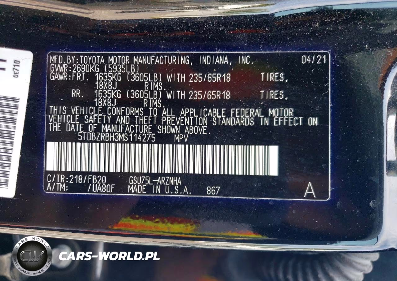 2021 Toyota Highlander Le VIN:5TDBZRBH3MS114275 - 12