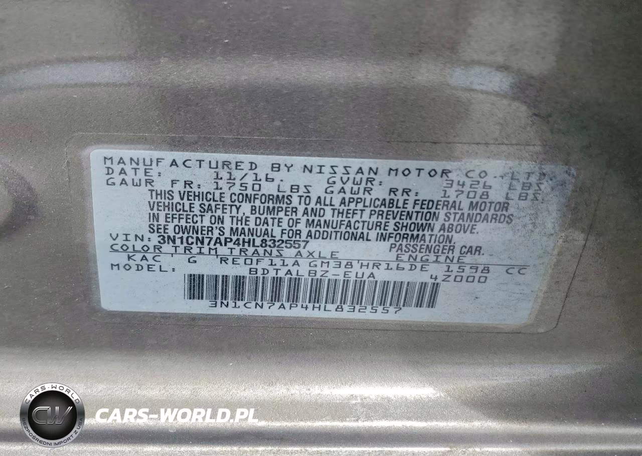 2017 Nissan Versa 1.6 Sv VIN:3N1CN7AP4HL832557 - 12
