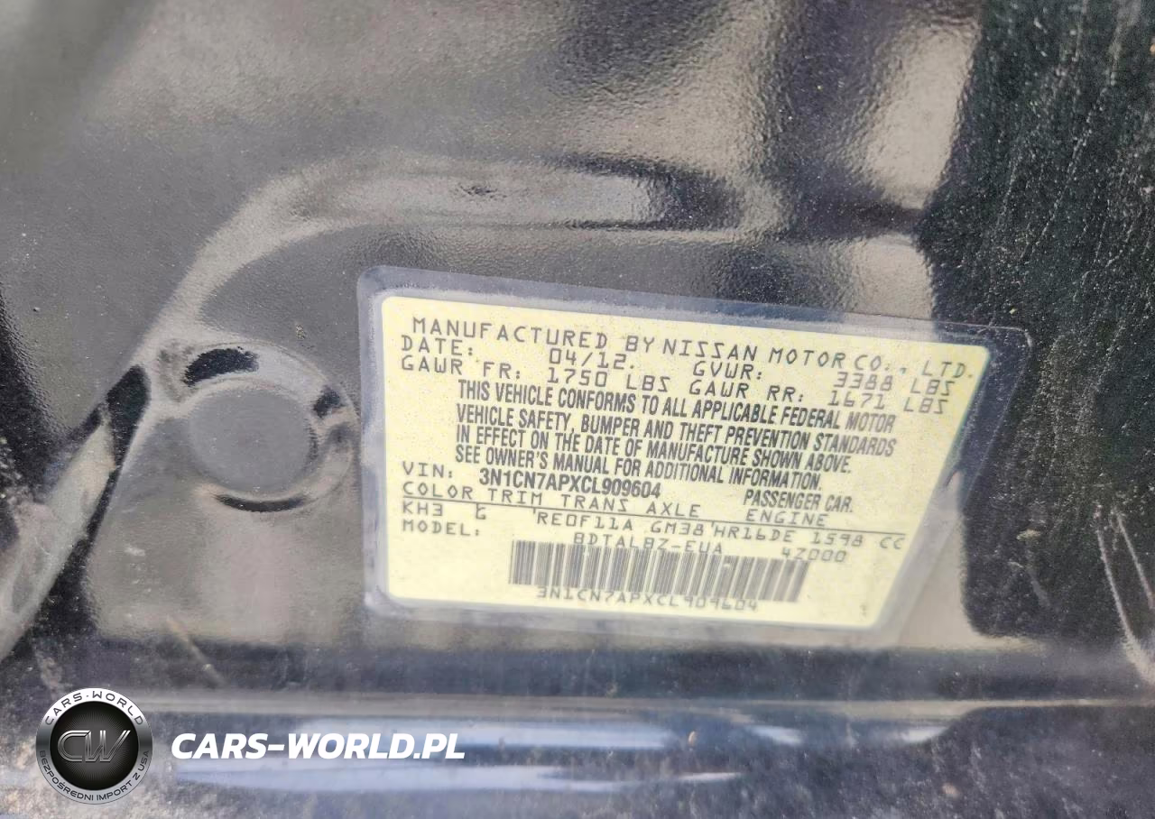 2012 Nissan Versa 1.6 S VIN:3N1CN7APXCL909604 - 12