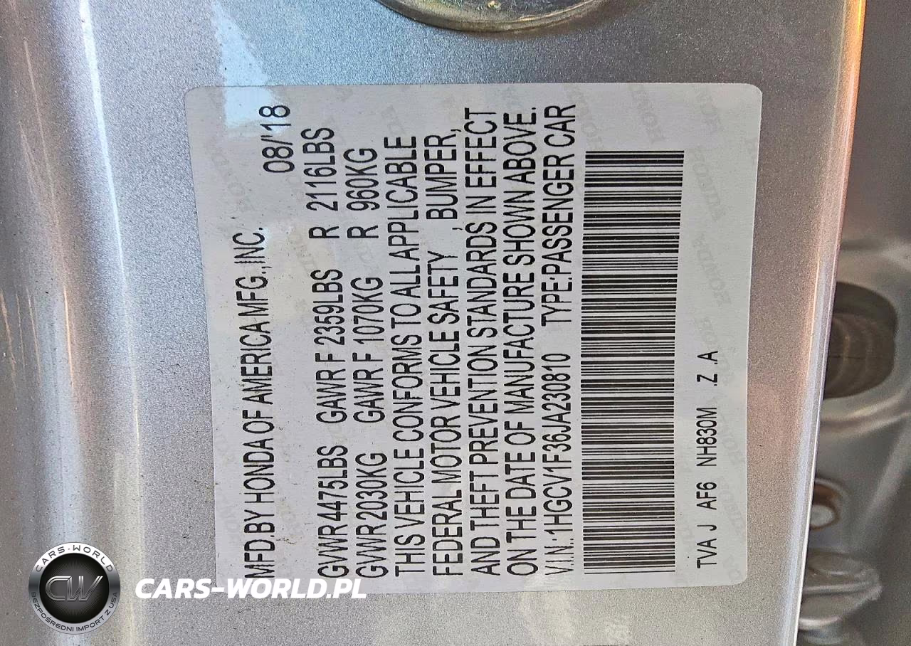 2018 Honda Accord Sport VIN:1HGCV1F36JA230810 - 12