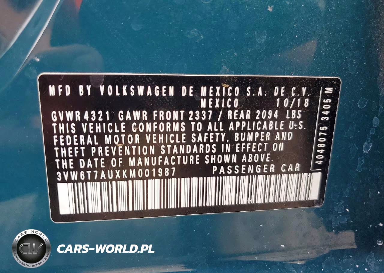2019 Volkswagen Gti S VIN:3VW6T7AUXKM001987 - 12