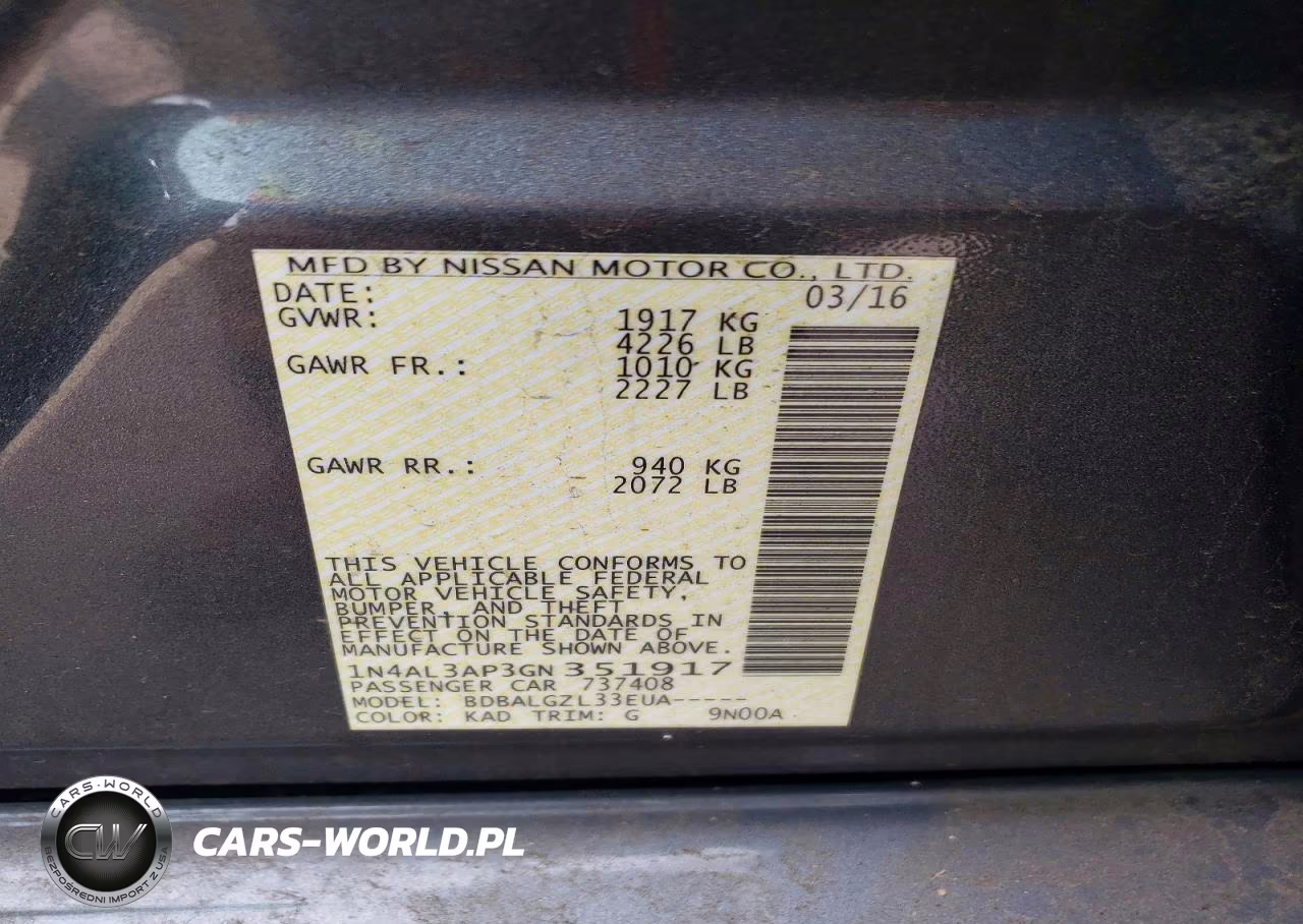 2016 Nissan Altima 2.5 S VIN:1N4AL3AP3GN351917 - 12