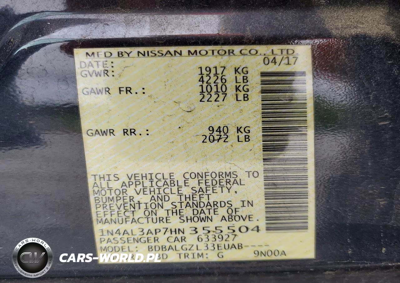 2017 Nissan Altima 2.5 S VIN:1N4AL3AP7HN355504 - 12
