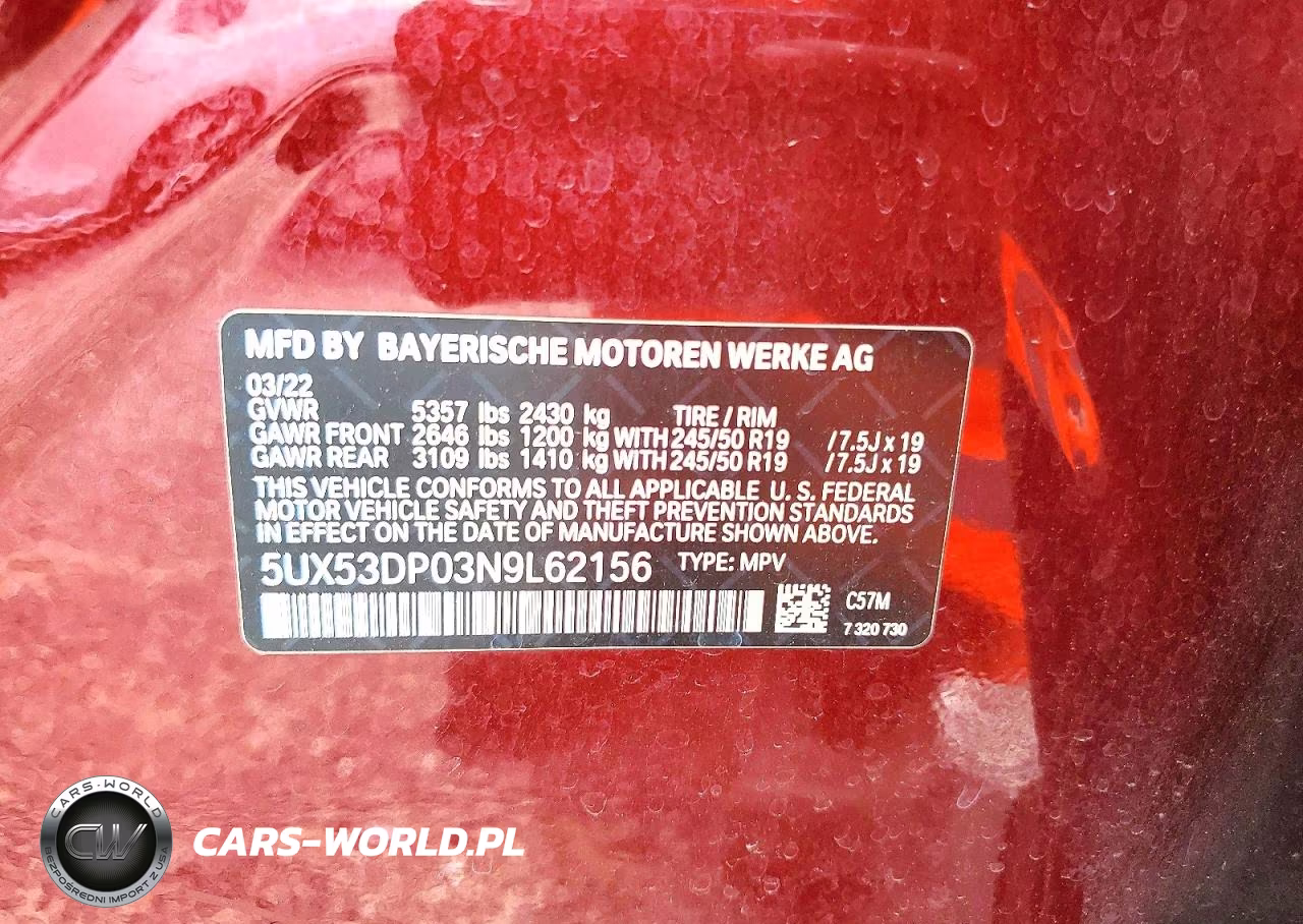 2022 BMW X3 xDrive30I VIN:5UX53DP03N9L62156 - 13