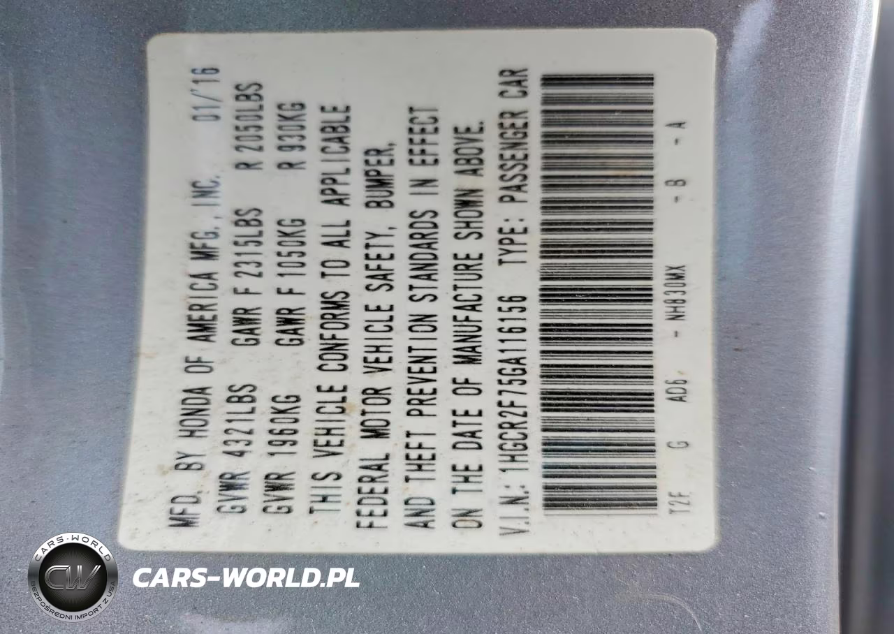 2016 Honda Accord Ex VIN:1HGCR2F75GA116156 - 12