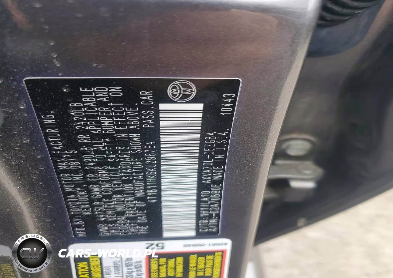 2019 Toyota Camry Xle VIN:4T1B11HK6KU296764 - 12