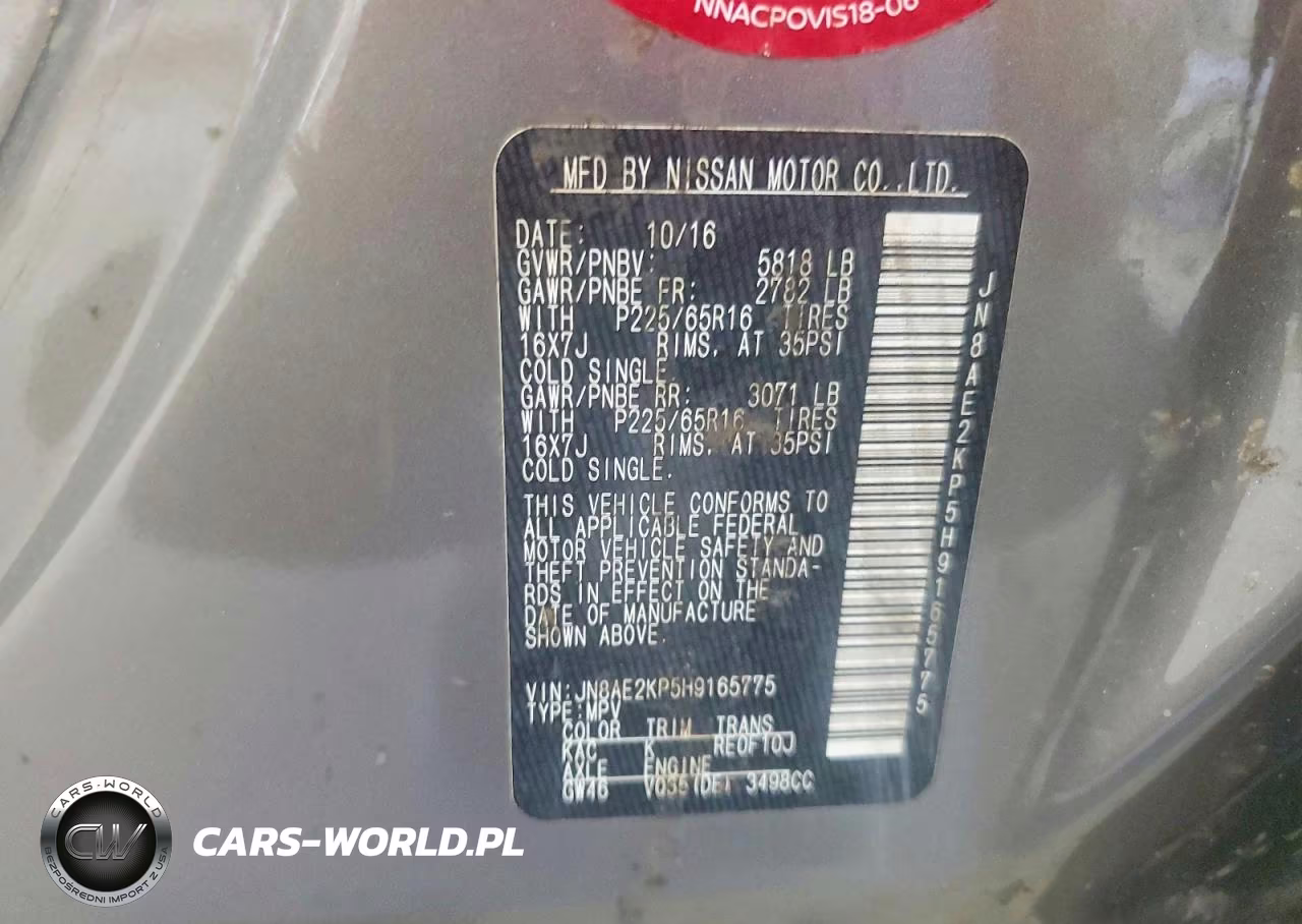 2017 Nissan Quest Sv VIN:JN8AE2KP5H9165775 - 13