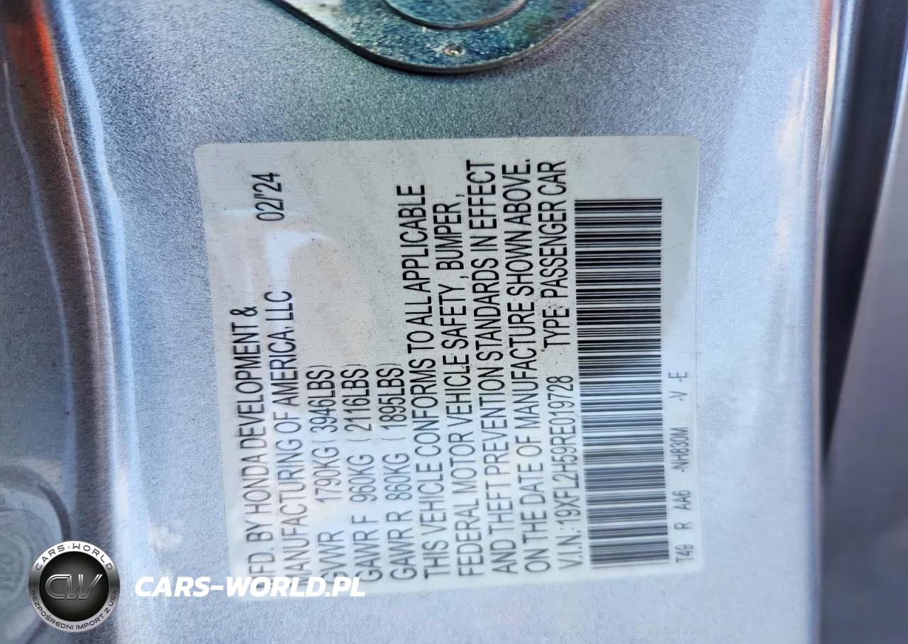 2024 Honda Civic Lx VIN:19XFL2H59RE019728 - 12