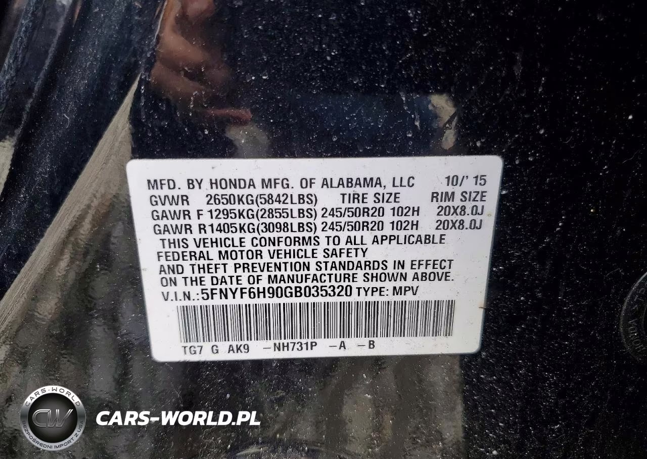 2016 Honda Pilot Touring VIN:5FNYF6H90GB035320 - 13