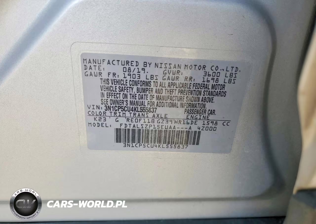 2019 Nissan Kicks Sv VIN:3N1CP5CU4KL555837 - 12