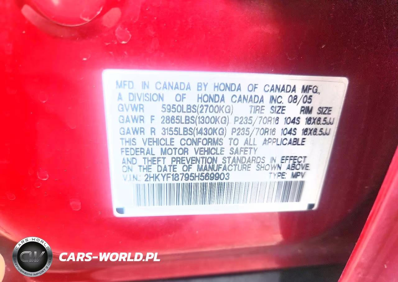 2005 Honda Pilot Exl VIN:2HKYF18795H569903 - 12