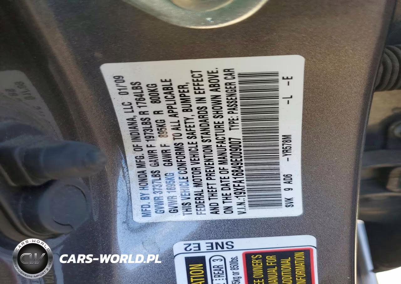 2009 Honda Civic Ex VIN:19XFA16849E009007 - 13