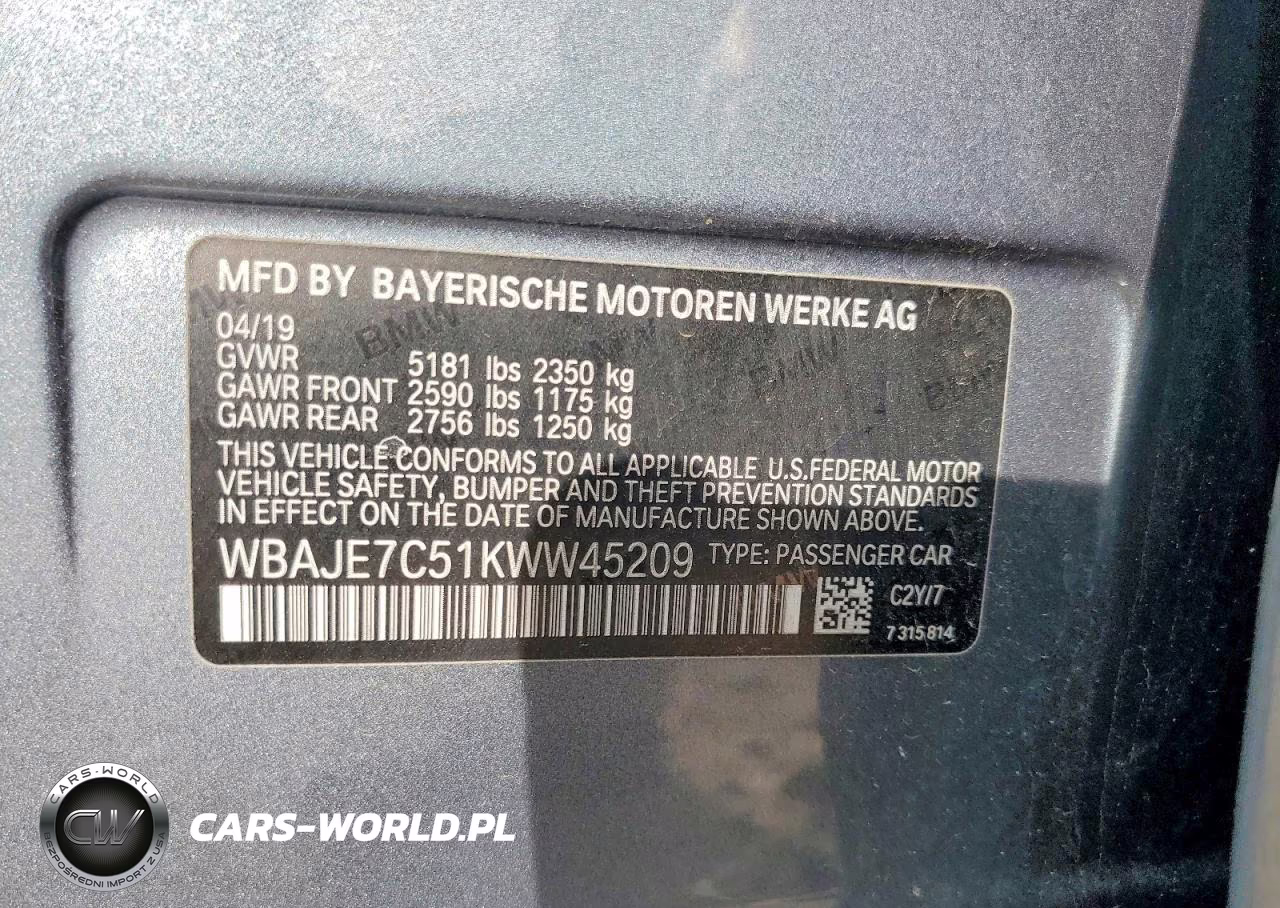 2019 BMW 540 Xi VIN:WBAJE7C51KWW45209 - 12