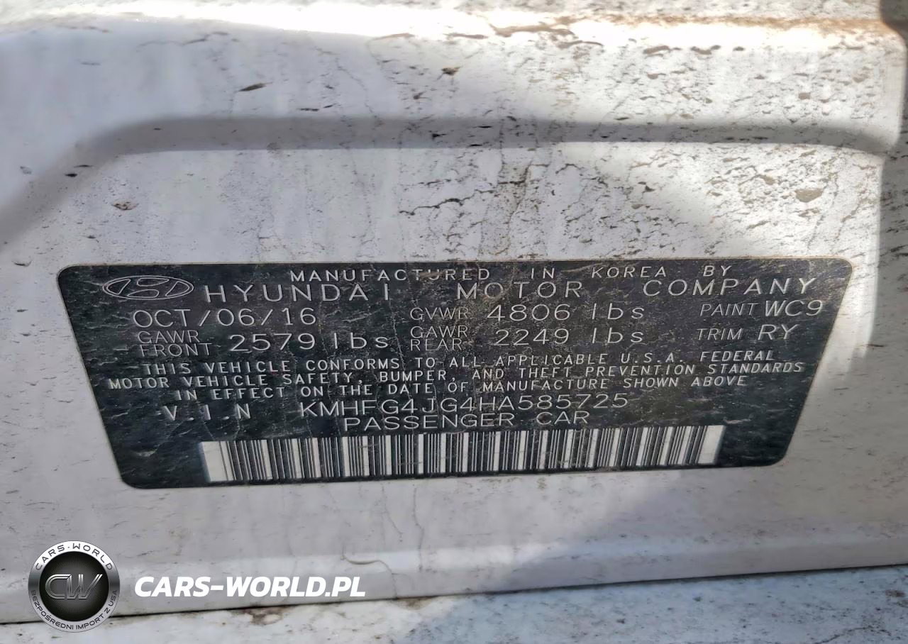 2017 Hyundai Azera Base VIN:KMHFG4JG4HA585725 - 12