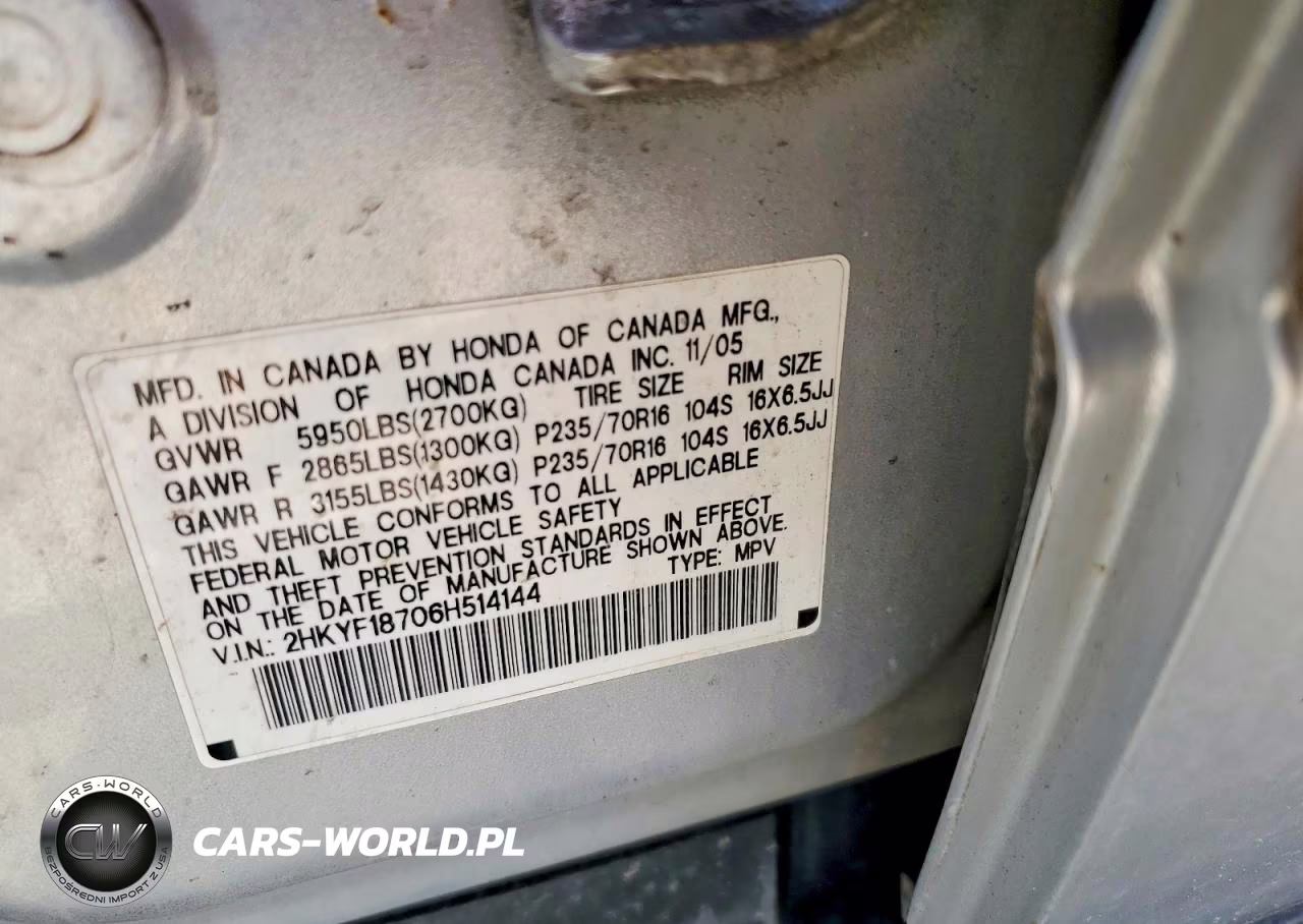 2006 Honda Pilot Ex VIN:2HKYF18706H514144 - 13