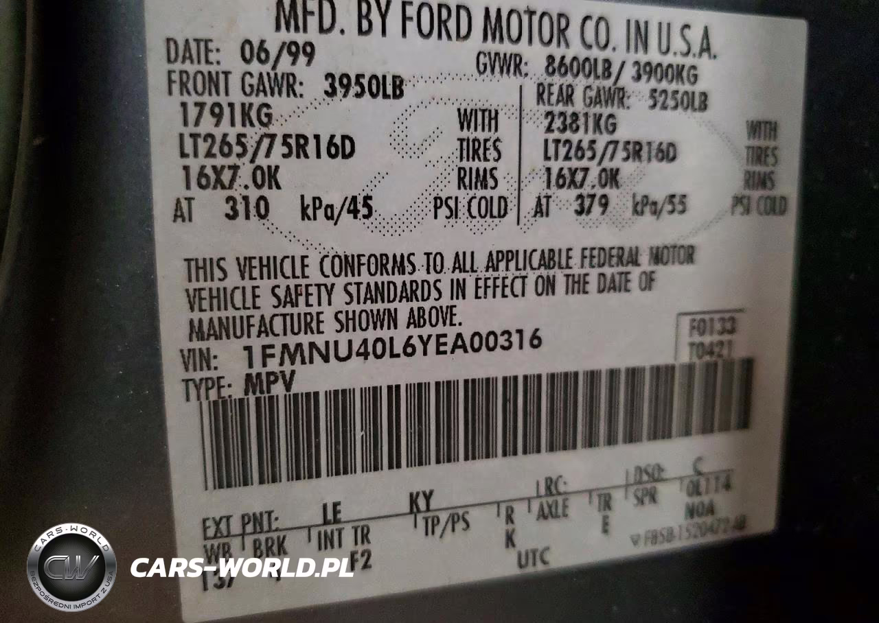 2000 Ford Excursion Xlt VIN:1FMNU40L6YEA00316 - 12