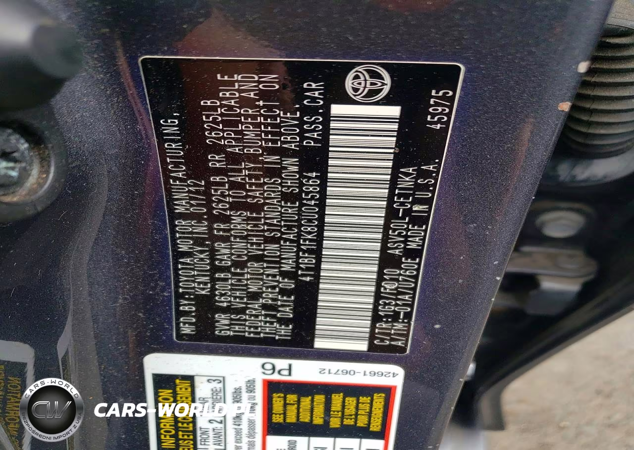 2012 Toyota Camry Le VIN:4T1BF1FK8CU045864 - 12